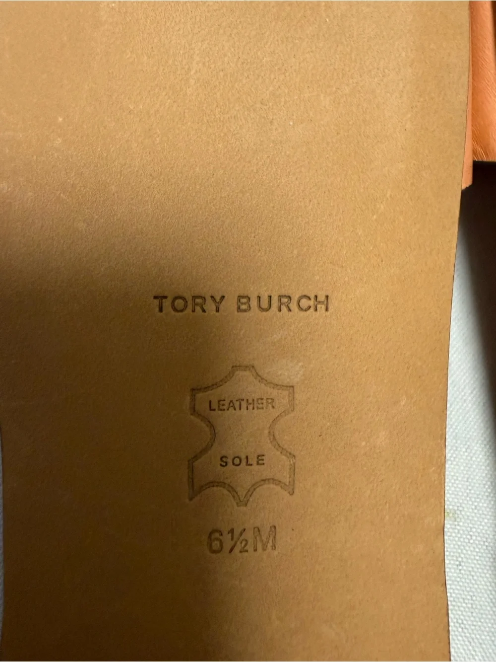 Tory Burch Cognac Leather Logo Slide Sandals
